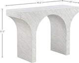 Meridian Furniture 99073White-T Pomezia Collection Art Deco Wood Frame Console Table in White Marble Finish, 45.5" W x 16" D x 31.5" H, White Meridian Furniture