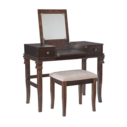 Linon Angela Walnut Vanity Set,30" x 36" x 18" - WoodArtSupply