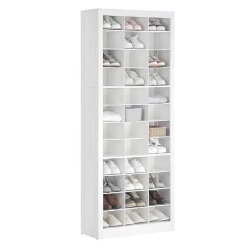 Hzuaneri Shoe Storage Cabinet, 36 Pairs Free Standing Closet Organizer, 9 inch Widened Cell Wood Shoe Organizer, 12 Tiers Vertical Space Saving Shoe Rack for Entryway, Cloakroom, White SR20703X Hzuaneri