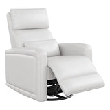GarveeTech Adult Manual Recliner Chair with 360° Swivel, Faux Leather Reclining Sofa Rock, Adjustable Backrest and Footstool, Concealed Pull Lever, Modern Living Room Armchair, White