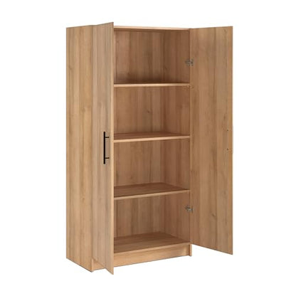 Prepac Elite 32 inch Storage Cabinet, 16" D x 32" W x 65" H, Oak