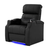 PBRO Home Theater Seating Top Grain Leather, Zero Gravity Recliner Chair Movie Theater Chairs Electric Sofa with Power Reclining USB Charge Ambient Lighting Black Single Seats for Living Room