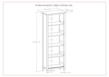 SIMPLIHOME Warm Shaker SOLID WOOD Transitional 5 Shelf Bookcase for The Living, Study Room and Office, 26 inch, Light Golden Brown - WoodArtSupply