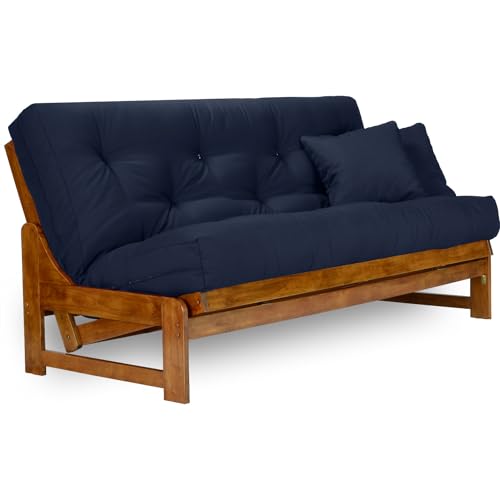Nirvana Futons Arden Futon Set - Full Size, Frame, 8" Mattress, Twill Navy Blue Cover Nirvana Futons
