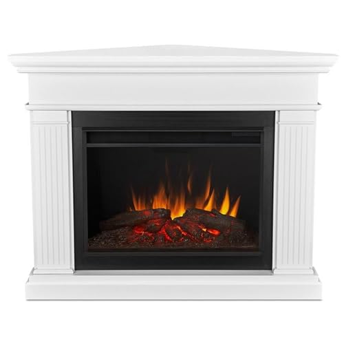 BOWERY HILL Traditional Corner Electric Fireplace Mantel Heater with Remote Control, Adjustable Led Flame 1500W in White BOWERY HILL