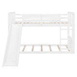 Ball & Cast Bunk Bed Twin Over Twin Beds,with Slide and Ladder,Wood Low Floor Bedframe w/Full-Length Guardrail & Space Saving,No Box Spring Needed,Bedroom Furniture for Student Dorms,White Ball & Cast