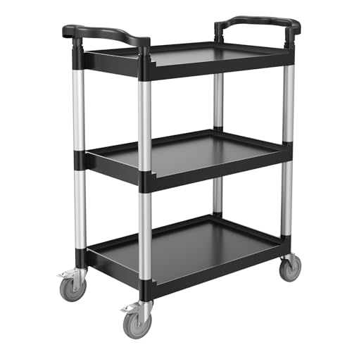 VEVOR Utility Cart, 300 lbs Load Capacity, 3-Tier Utility Plastic Cart with 360° Swivel Wheels (2 with Brakes), 24.4 x 16.1-inch Food Service Cart for Warehouse, Office, Home, Restaurant, Kitchen