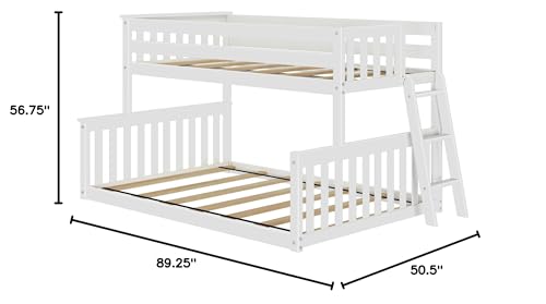 Max & Lily Low Twin Over Full Bunk Bed with End Ladder in White - WoodArtSupply