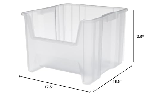 Akro-Mils 13018 Stak-N-Store Heavy Duty Stackable Open Front Plastic Storage Container Bin, (17-1/2-Inch x 16-1/2-Inch x 12-1/2-Inch), Clear, (2-Pack) Akro-Mils