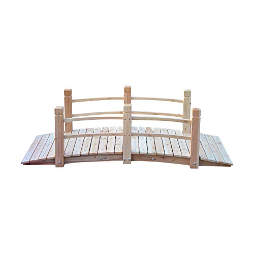 Outsunny Fir Wood Garden Bridge Arc Walkway with Side Railings for Backyards, Gardens, and Streams, Natural Wood, 60" x 26.5" x 19" - WoodArtSupply