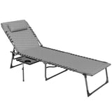 Outsunny Folding Chaise Lounge Chair Outdoor Tanning Chair with Side Table, 5-Level Adjustable Beach Lounge Chair with Headrest, Side Pocket for Patio, Backyard, Beach, Poolside, Gray