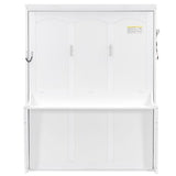 Queen Size Murphy Wall Bed with Desk, Wood Foldable Bed Cabinet with LED Lights and USB Charging Station for Small Places (White) BEDGJH