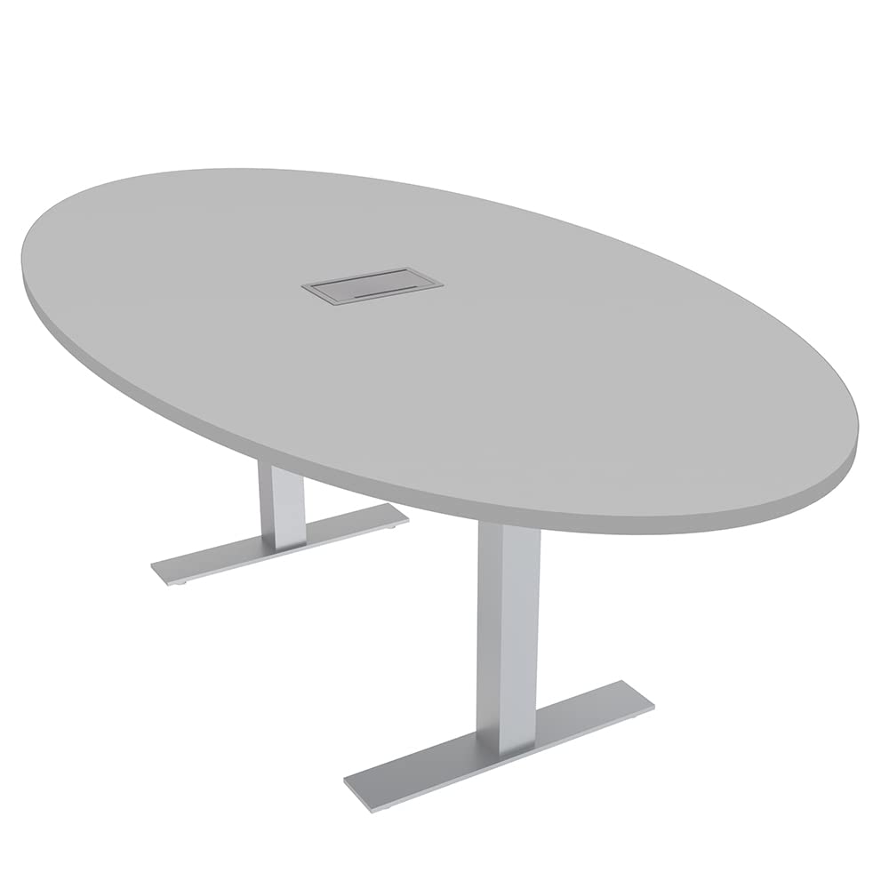 SKUTCHI DESIGNS INC. 6 Person Oval Conference Table with Data and Electric | Harmony Series | 4'X7' Table | Light Gray - WoodArtSupply