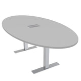 SKUTCHI DESIGNS INC. 6 Person Oval Conference Table with Data and Electric | Harmony Series | 4'X7' Table | Light Gray SKUTCHI DESIGNS INC.