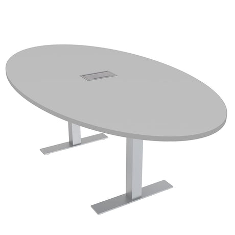 SKUTCHI DESIGNS INC. 6 Person Oval Conference Table with Data and Electric | Harmony Series | 4'X7' Table | Light Gray SKUTCHI DESIGNS INC.