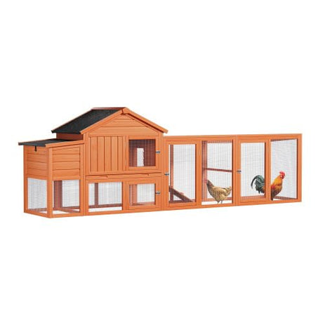 113.5" Large Wooden Chicken Coop Outdoor Big Hen House Poultry Pet Duck Hutch with Run Cage Nesting Box Waterproof Asphalt Roof Ramp Removable Tray Wire Fence for Backyard Small Animals - Natural HAUSPROFI