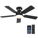 Ceiling Fans with Lights- 46" Low Profile Indoor Ceiling Fan with Light and Remote/APP Control, Flush Mount, LED Dimmable DC Reversible Modern Ceiling Fan for Bedroom（Black） Mpayel