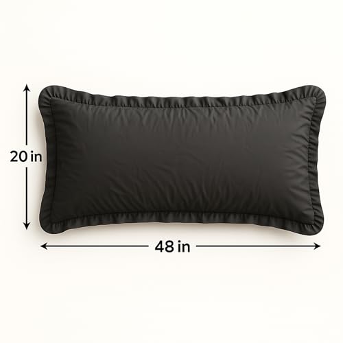 Empire Linen Ruffled Body Pillowcase | Cotton Satin Weave | Soft & Breathable with Hidden Zipper | Decorative Single Ruffle Cover | Dark Grey, 20x48 Empire Linens