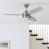 Honeywell Ceiling Fans Berryhill, 48 Inch Ceiling Fan with Color Changing LED Light, Pull Chain, Dual Mounting Options, 3 Dual Finish Blades, Reversible Airflow - 51857-01 (Brushed Nickel) Honeywell Ceiling Fans
