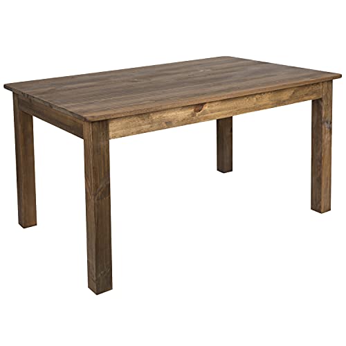 Merrick Lane Rustic Brown Solid Wood Dining Table, Kitchen Table with Square Legs, Farmhouse Dining Table, 38" x 60", Seats 6, Rustic Finish for Indoor or Outdoor Use Merrick Lane
