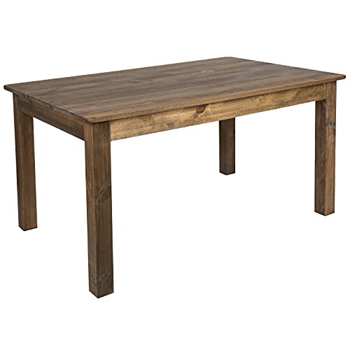 Merrick Lane Rustic Brown Solid Wood Dining Table, Kitchen Table with Square Legs, Farmhouse Dining Table, 38" x 60", Seats 6, Rustic Finish for Indoor or Outdoor Use - WoodArtSupply