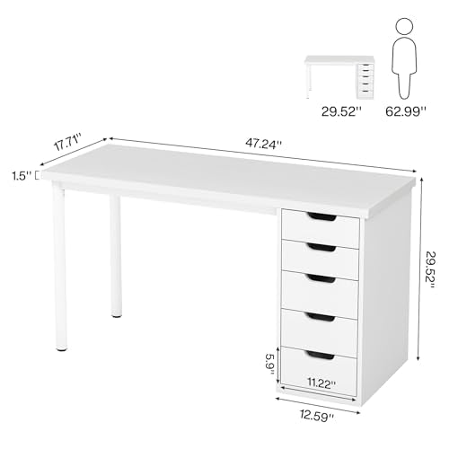 Tribesigns 47 inches Vanity Desk with 5 Drawers (White) Tribesigns