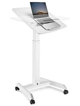 OCOMMO Mobile Podium - Pneumatic Standing Desk with 30 Degree Tilting Top, Adjustable Podium Stand, Lectern Portable with Wheels, Perfect for Lectures, Meetings, and Computer Use, White OCOMMO