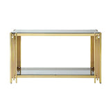 Goujxcy Modern Glass Console Table, 55" Gold Sofa Table with Sturdy Metal Frame and Clear Tempered Glass Top for Living Room Entryway Bedroom (Gold) Goujxcy