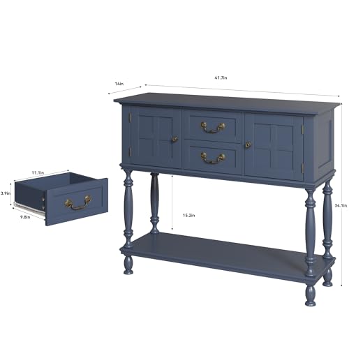 ZOSQUARE Farmhouse Console Table with 2 Drawers and 2 Cabinets, Sofa Table with Open Storage Shelf, Vintage Entryway Table for Entryway, Living Room, Hallway, Foyer ZOSQUARE