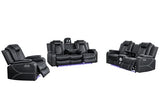 Ball & Cast Power Recliner Sofa Set Leather Reclining Couch Home Theater Seating 3PCS Recliner Couch Loveseat & Chair Sets with Coffee Table,Reading Light,Cup Holders for Home Theater,Living Room