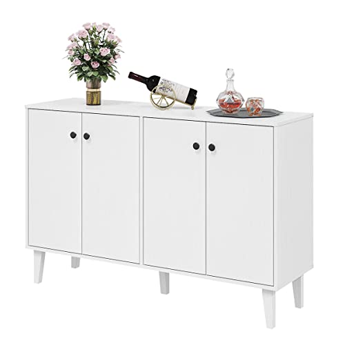 Panana Sideboard Buffet Cabinet Kitchen Storage Cabinet Living Room 4 Doors Console Table (White) - WoodArtSupply