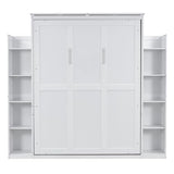 Harper & Bright Designs Queen Size Murphy Bed, Wooden Wall Bed with Shelves and LED Lights, White Harper & Bright Designs