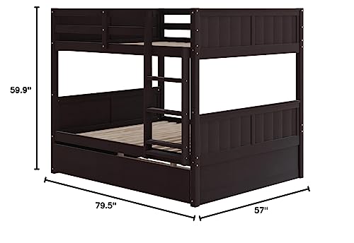 Merax Bunk Bed with Trundle, Full-Over-Full Wood Bed Frame No Box Spring Needed for Kids, Boys or Girls, Espresso Merax