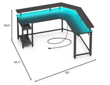 Rolanstar L Shaped Gaming Desk with LED Lights & Power Outlets, 46.2" Computer Desk with Full Monitor Stand & Storage Shelf, Corner Desk with Hooks, Black Desk Reversible Rolanstar