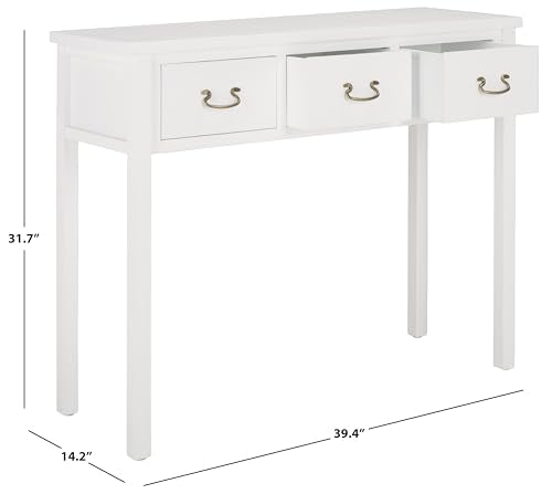 SAFAVIEH Home Collection – Cindy White Console Table with Three Drawers, French Farmhouse Storage Console, Tapered Leg Design (AMH6568C) SAFAVIEH