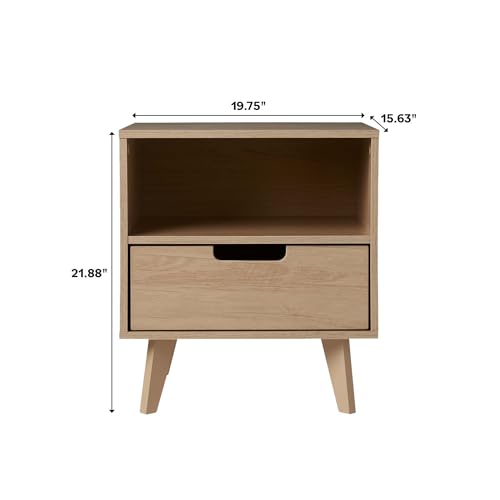 Walker Edison Raelyn Mid-Century Modern 1-Drawer Nightstand, 20 Inch, Riviera Walker Edison
