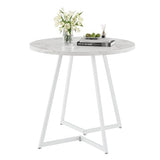 VECELO Round Dining Room Table with Wood Grain Tabletop and Steel Frame, for Kitchen, Living Room, Office, Conference, 2 to 4 Person, Fuax Marbled & White VECELO