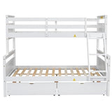 Merax Twin Over Full Bunk Bed, Kids Bedroom White Wooden Bunk Bed Frame, Convertible to 2 Separated Beds with 2 Big Drawers, Ladder & Guardrail for Teens, Wood Slat Support, Easy Assembly, White Merax