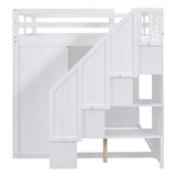 Ball & Cast Full Size Loft Bed with Storage Staircase & Safety Guardrail,Sturdy Wood Bedframe W/ 3 Cabinets & 4 Drawers,Built-in Wardrobes,Space Saving,for Boy Girl Kids Small Bedroom Dormitory,White Ball & Cast
