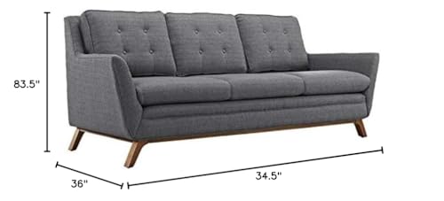 Modway Beguile Mid-Century Modern Sofa With Upholstered Fabric In Gray Modway