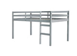 PVWIIK Twin Low Loft Bed with with Guardrail and Ladder for Girls,Boys - Rubberwood Frame,Grey PVWIIK