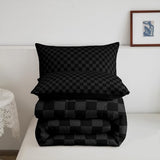 Manfei Black and Gray Checkered Kids Comforter Set,Geometric Plaids Grids Simple Bedding Set All Season,Abstract Checkerboard Buffalo Squares Comforter 2 Pcs with 1 Pillowcase,Twin Size Manfei