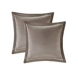 Madison Park Essentials Room in a Bag Faux Silk Comforter Set - Luxe Diamond Tufting All Season Bedding, Matching Curtains, Decorative Pillows, Taupe Queen(90"x90") 24 Piece Madison Park