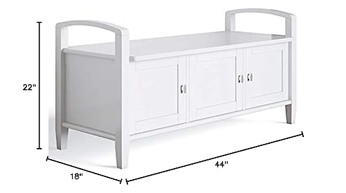 SIMPLIHOME Warm Shaker SOLID WOOD 44 Inch Wide Transitional Entryway Storage Bench in White, For the Living Room, Entryway and Family Room SIMPLIHOME