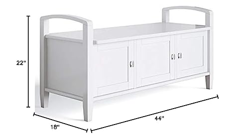 SIMPLIHOME Warm Shaker SOLID WOOD 44 Inch Wide Transitional Entryway Storage Bench in White, For the Living Room, Entryway and Family Room - WoodArtSupply