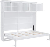 Virubi Queen Horizontal Murphy Bed with Storage Cabinet,Wood Folding Murphy Wall Bed for Adult (White,Queen) Virubi