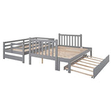 Twin over Full Bunk Bed with Trundle for 2 Kids, Wood Twin over Full Size Bunk Bed with Storage Cabinet and Drawers, Convertible Bunk Beds Split into 3 Beds for Teens, Adults, Noise-reduced, Gray Harper & Bright Designs