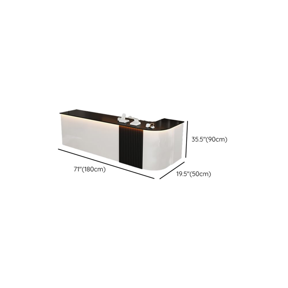 LITFAD L-Shape Reception Desk with Locker, Filing Cabinet, Manufactured Wood Checkout Counter Modern Counter for Office, Lobby, Beauty Salon, Store, White-Black - 71" L x 19.5" W x 35.5" H LITFAD