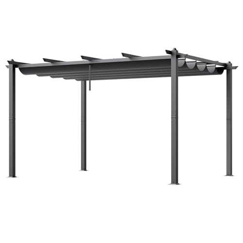 VEVOR 10'x13' Outdoor Retractable Pergola with Canopy, Aluminum Pergola with Retractable Canopy, Modern Pergola with Sun Shade Canopy for Patios, Gardens, Decks, Backyards (Gray)