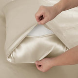 NSGZ 3 Pcs Satin Fitted Sheet and Pillowcase Set, King Silky Bottom Bedsheet Fit up to 15 Inch Deep Pocket Mattress, Taupe Soft Satin Bedding Includes 1 Fitted Sheet and 2 Pillowcases NSGZ